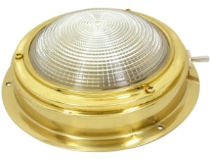 Kajuitlamp d.100mm 12v/15w messing met geribde lens