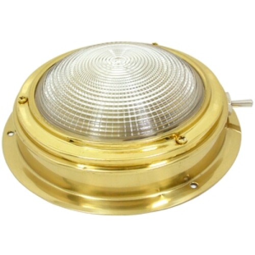 Kajuitlamp d.100mm 12v/15w messing met geribde lens