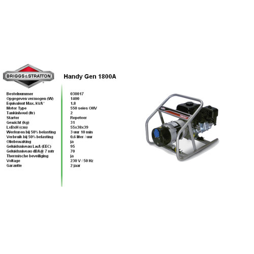 Briggs & stratton handy gen 1800a  aggregaat